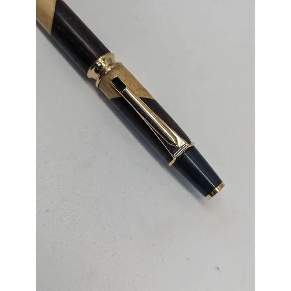 Hand Turned Twist‎ Pen Black And Gold Walnut Maple Blend